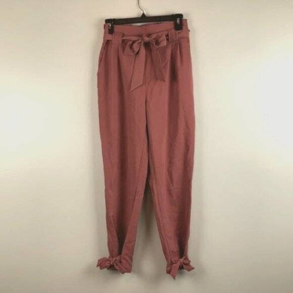 Grace Karin Women's Cropped Paper Bag Pants In Salmon Pink Size Medium - Picture 1 of 6